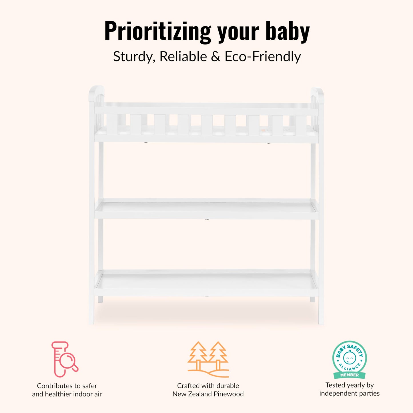 Dream On Me Emily Changing Table In White, Comes With 1" Changing Pad, Features Two Shelves, Portable Changing Station, Made Of Sustainable New Zealand Pinewood Dream On Me