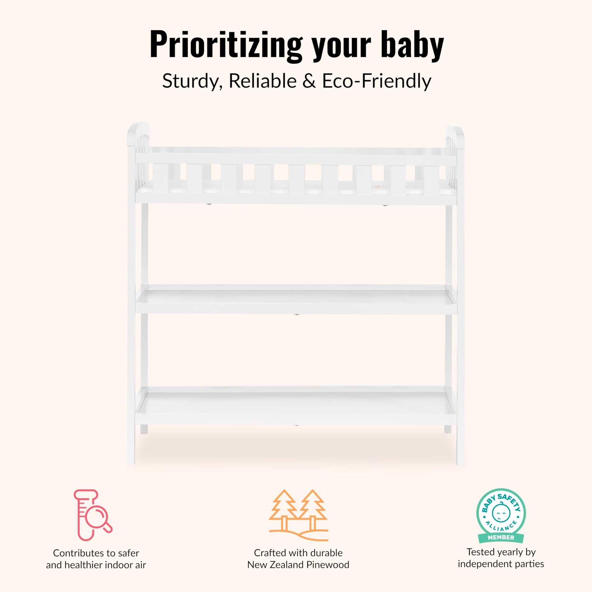 Dream On Me Emily Changing Table In White, Comes With 1" Changing Pad, Features Two Shelves, Portable Changing Station, Made Of Sustainable New Zealand Pinewood Dream On Me