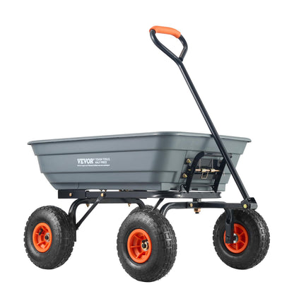 VEVOR Dump Cart, Poly Garden Dump Cart with Easy to Assemble Steel Frame, Dump Wagon with 2-in-1 Convertible Handle, Utility Wheelbarrow 600 lbs Capacity, 10 inch Tires VEVOR