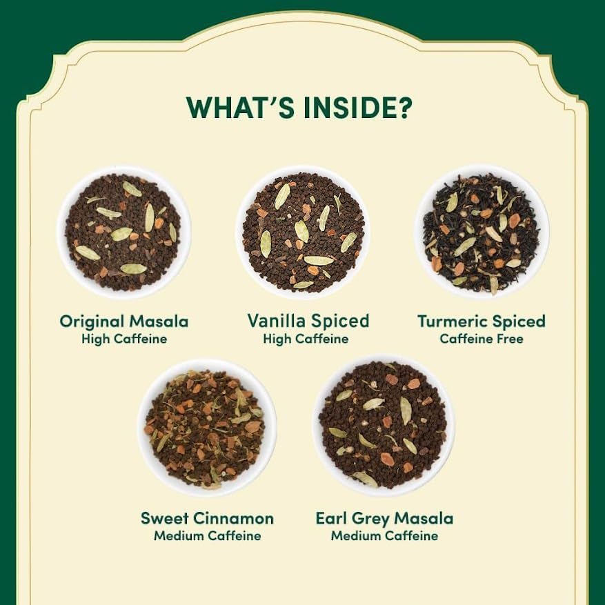 VAHDAM Assorted Chai Tea Bag Sampler(5 Flavors, 15 Pyramid Teabags)Tea Gift 🍁 All In One Marketplace Canada