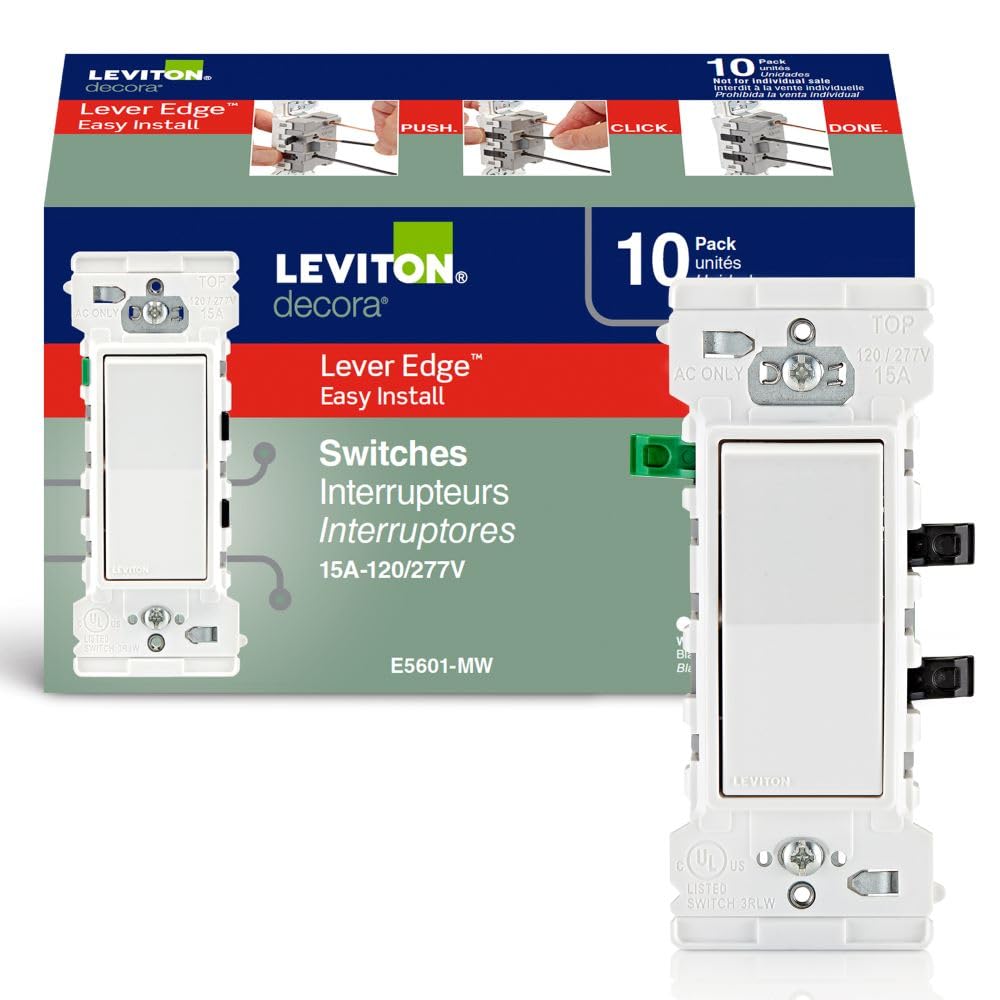 Leviton 10-Pack Lever Edge 15 Amp Single Pole Decora Switch, E5601-0MW, White Leviton