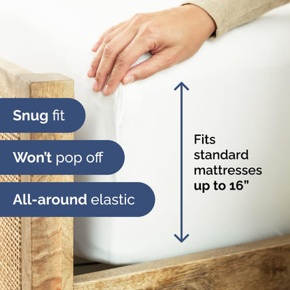 Full Size Fitted Bed Sheet - Hotel Luxury Single Fitted Sheet Only - Fits Mattress Up To 16 - Extra Soft, Wrinkle Free, Breathable & Cooling - Bottom Fitted Sheet - White Single Fitted Sheet Only