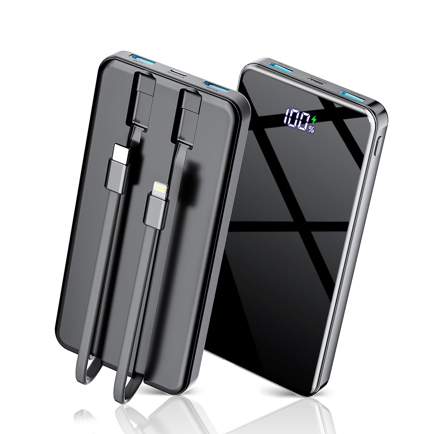 COPINK Power Bank with Built in Cables, 25000mAh Fast Charging Portable Charger,5 Output 2 Input LED Display Slim External Battery Pack for iPhone, Samsung, Android Phones, Tablets - Available at All In One Marketplace Canada