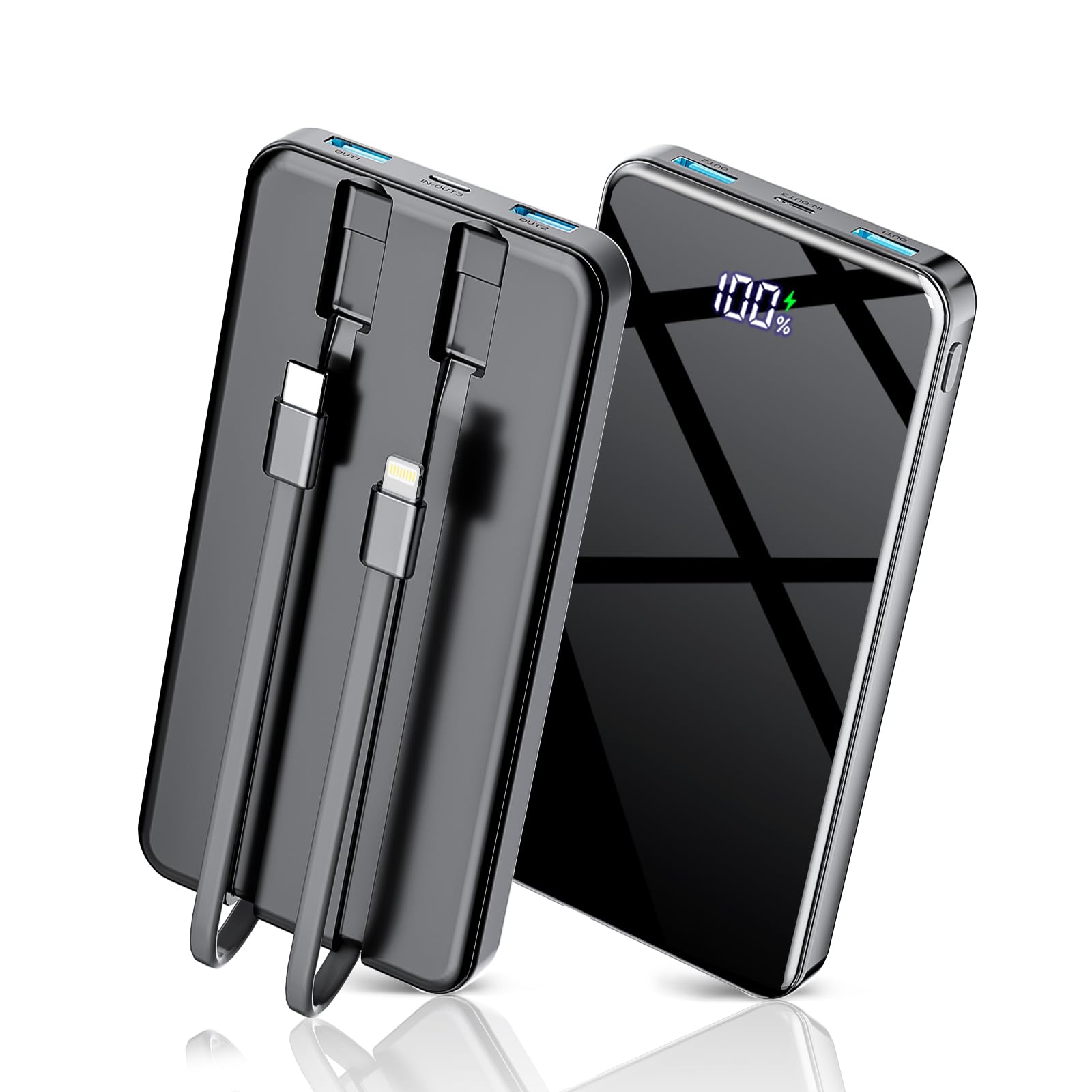 COPINK Power Bank with Built in Cables, 25000mAh Fast Charging Portable Charger,5 Output 2 Input LED Display Slim External Battery Pack for iPhone, Samsung, Android Phones, Tablets - Available at All In One Marketplace Canada