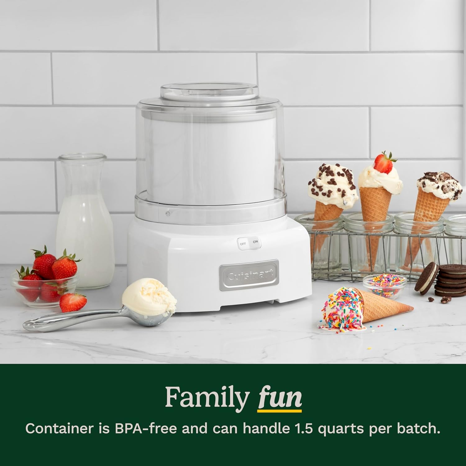 Cuisinart Ice Cream Maker Machine, 1.5 Quart Sorbet, Frozen Yogurt Maker, Double Insulated, White (ICE-21C) - Available at All In One Marketplace Canada