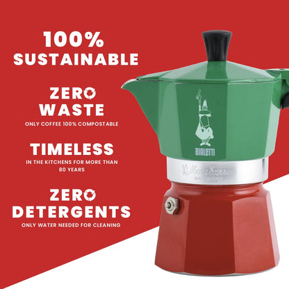 Bialetti Moka Express 6-Cup Aluminum Stovetop Espresso Maker, Tricolore - Available at All In One Marketplace Canada