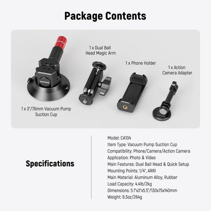 NEEWER 3" Suction Cup Camera Mount Bracket with Ball Head Magic Arm, CA104