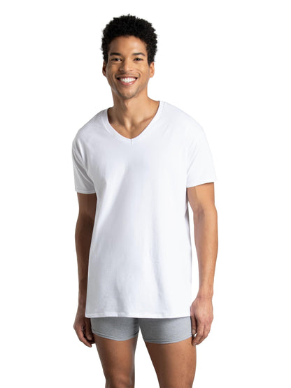 Fruit of The Loom Men's V-Neck T-Shirt, White, Medium(Pack of 6)