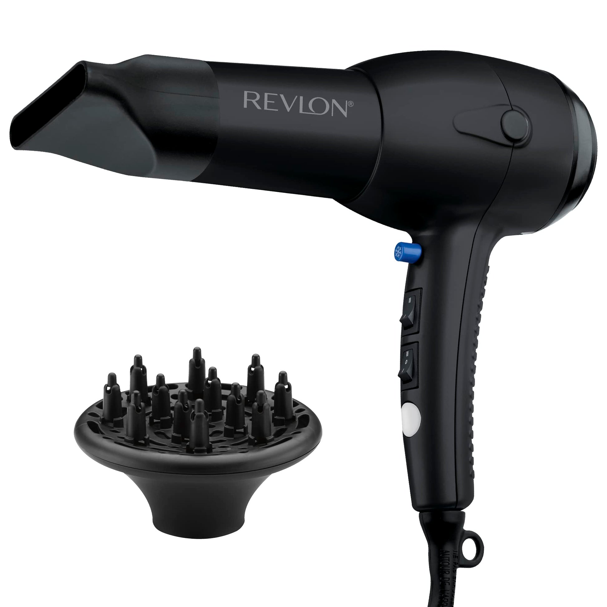 Revlon RV544FBLK Advanced Ionic Technology™ Hair Dryer with Diffuser, Powerful, Ionic Hair Dryer with Concentrator, Quick Dry, Lightweight, 2 Heat/ Speed Settings, Less Frizz, Shiny and Smooth Hair, Black REVLON