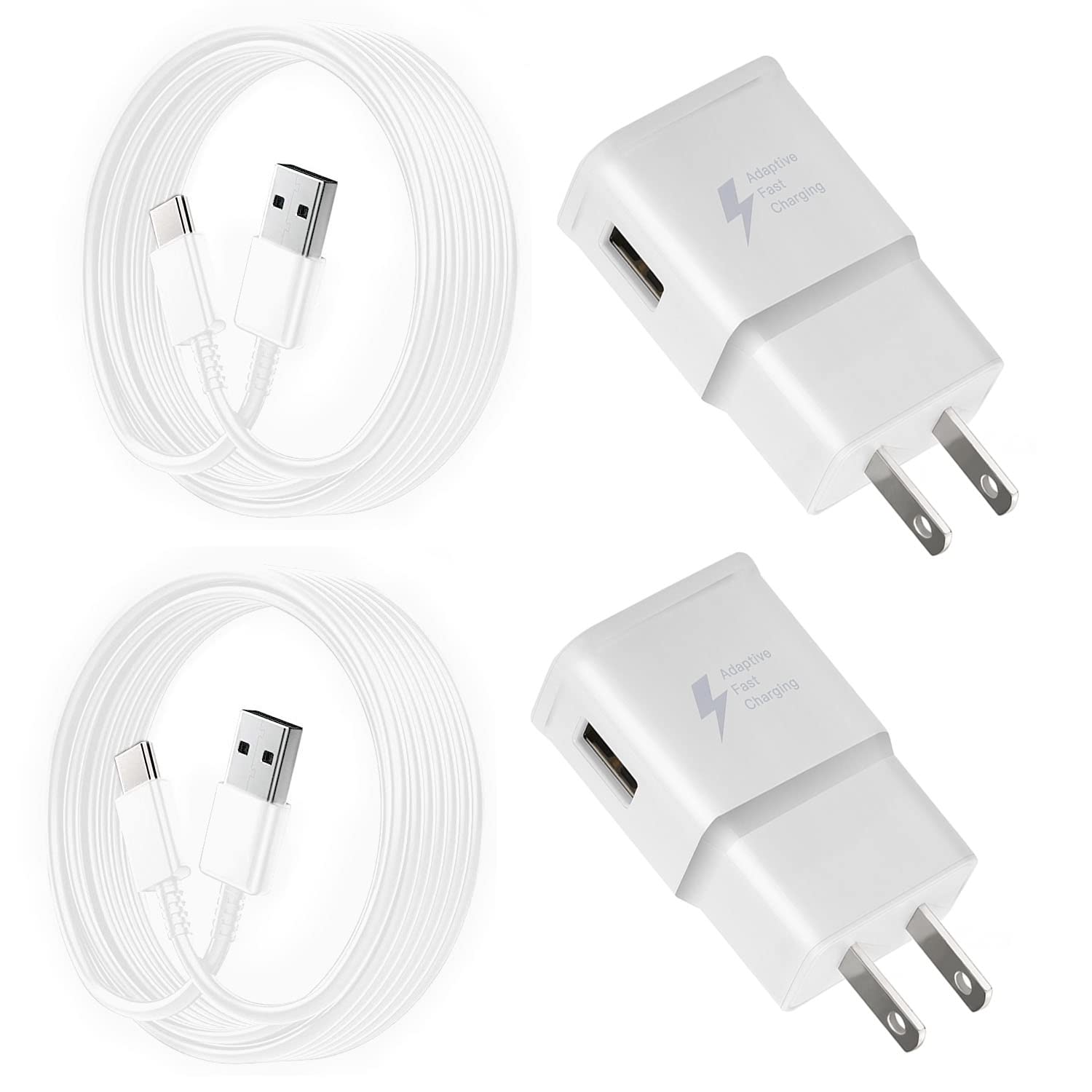 Fast Charging Charger for Samsung Phone, (2 Pack) Powersky Adaptive USB Charger with USB Type C Cable for Galaxy S21, S20, S10, S9, S8, Note10, 9, 8, 7 and A Series, Tablet Charger Chargeur USB C