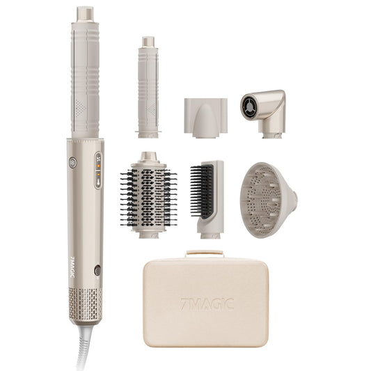 7MAGIC 7 in 1 Hair Styler & Hair Dryer Brush,110,000 RPM High-Speed Negative Ionic Hot Air Styler, 1400W Powerful Blow Dryer Brush & Multi-Style for Straight,Wavy, Curly, and Coily Hair,Champagne Gold - Available at All In One Marketplace Canada