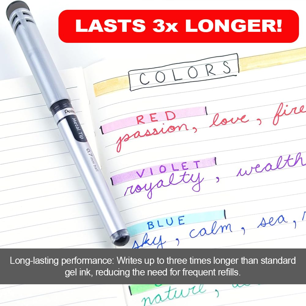 Pentel EnerGel Gel Pen with Cap 0.7mm, Black Ink, 12PK Pentel