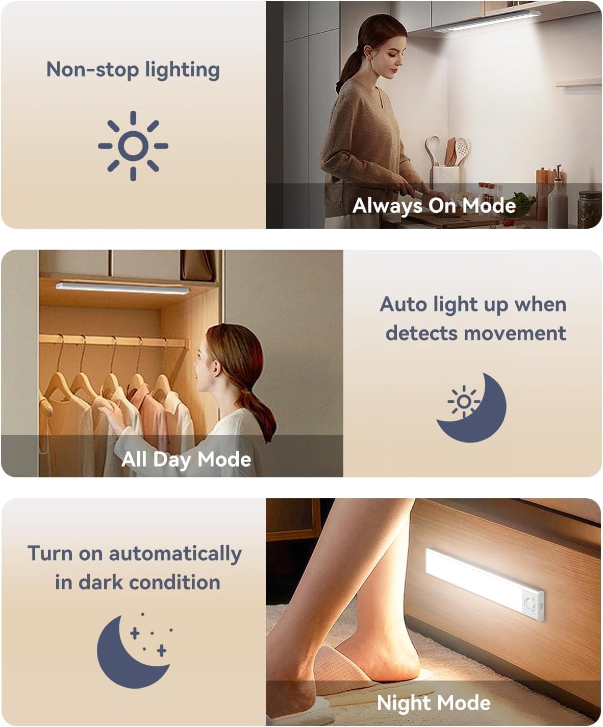 Under Cabinet Lighting, LED Motion Sensor Light Indoor, 2200mAh USB Rechargeable Closet Lights Battery Operated, Stick On Magnetic Wireless Dimmable Under Counter Lights for Kitchen, Stairs (2 Pack) - Available at All In One Marketplace Canada