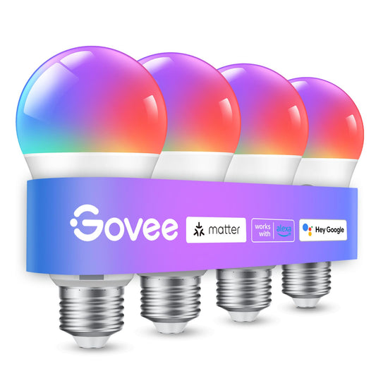 Govee Smart Light Bulbs, Color Changing Light Bulb, Work with Matter, Alexa and Google Assistant, 16 Million Colors RGBWW, WiFi & Bluetooth LED Light Bulbs, Music Sync, A19, 800 Lumens, 4 Pack