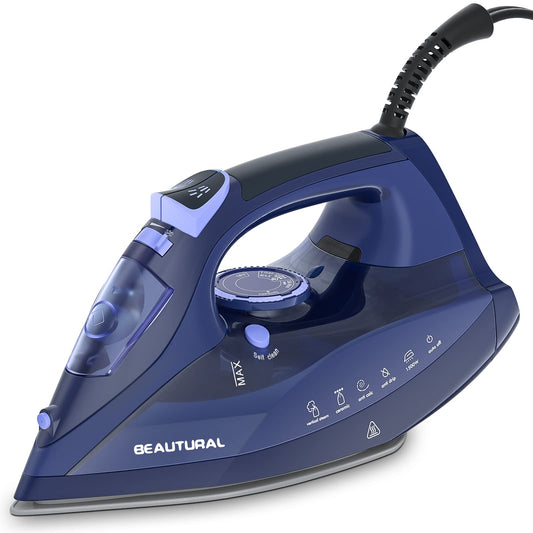 BEAUTURAL Steam Iron for Clothes with Precision Thermostat Dial, Ceramic Coated Soleplate, 3-Way Auto-Off, Self-Cleaning, Anti-Calcium, Anti-Drip - Available at All In One Marketplace Canada
