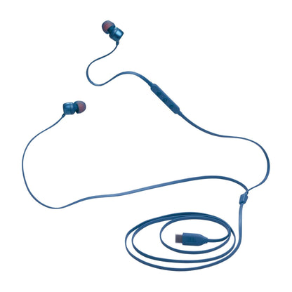 JBL Tune 310C - USB-C Wired Hi-Res in-Ear Headphones, Tangle-Free Flat Cable, 3-Button Remote with Microphone (Blue)