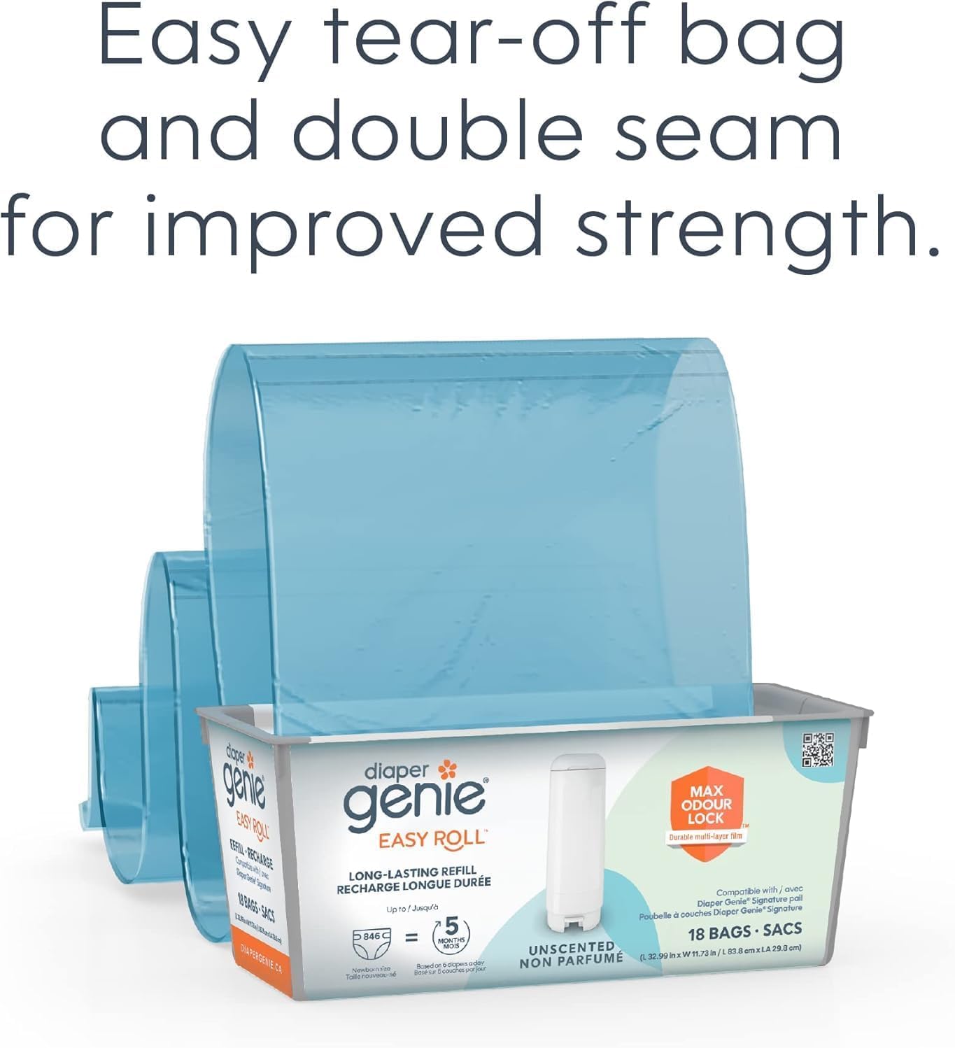 Diaper Genie Easy Roll Refill with 18 Bags - for the Diaper Genie Signature and Platinum pails | Lasts Up to 5 Months or Holds Up to 846 newborn Diapers Per Refill blue 1 Count