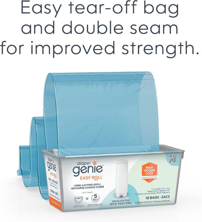 Diaper Genie Easy Roll Refill with 18 Bags - for the Diaper Genie Signature and Platinum pails | Lasts Up to 5 Months or Holds Up to 846 newborn Diapers Per Refill blue 1 Count