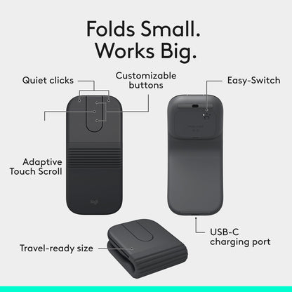 Logitech Mobi Fold Foldable Wireless Mouse with Quiet Click, Graphite