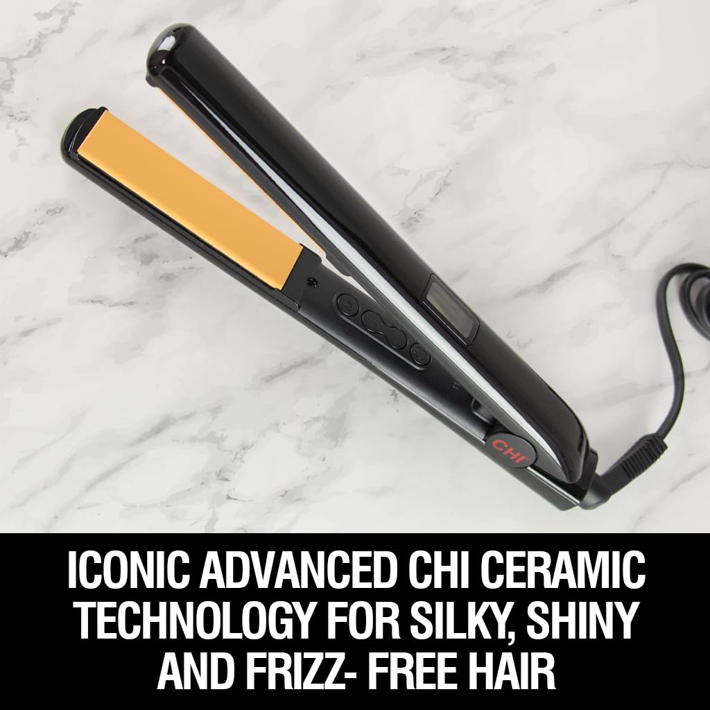 CHI Original Digital Ceramic Hairstyling Iron, Hair Straightener Delivers Shiny, Smooth Results, Even Heat for Less Damage, 1" Iron, Piano Black CHI