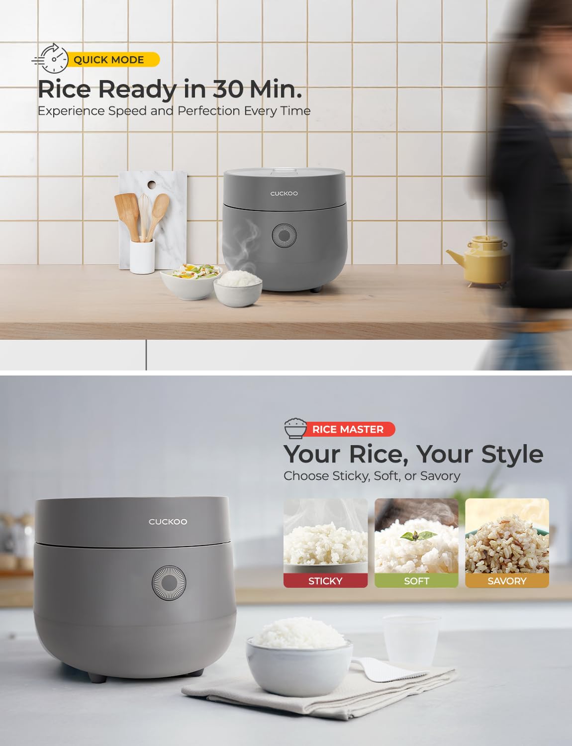 CUCKOO Rice Cooker 6 Cup Uncooked / 12 Cup Cooked, Modern Fuzzy Logic Rice Cooker Small with Delay Timer & Keep Warm Setting, Versatile Food Steamer for Cooking, Non-Stick Inner Pot, Gray (CR-0675FG) CUCKOO
