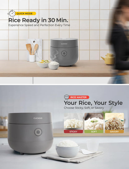 CUCKOO Rice Cooker 6 Cup Uncooked / 12 Cup Cooked, Modern Fuzzy Logic Rice Cooker Small with Delay Timer & Keep Warm Setting, Versatile Food Steamer for Cooking, Non-Stick Inner Pot, Gray (CR-0675FG) CUCKOO