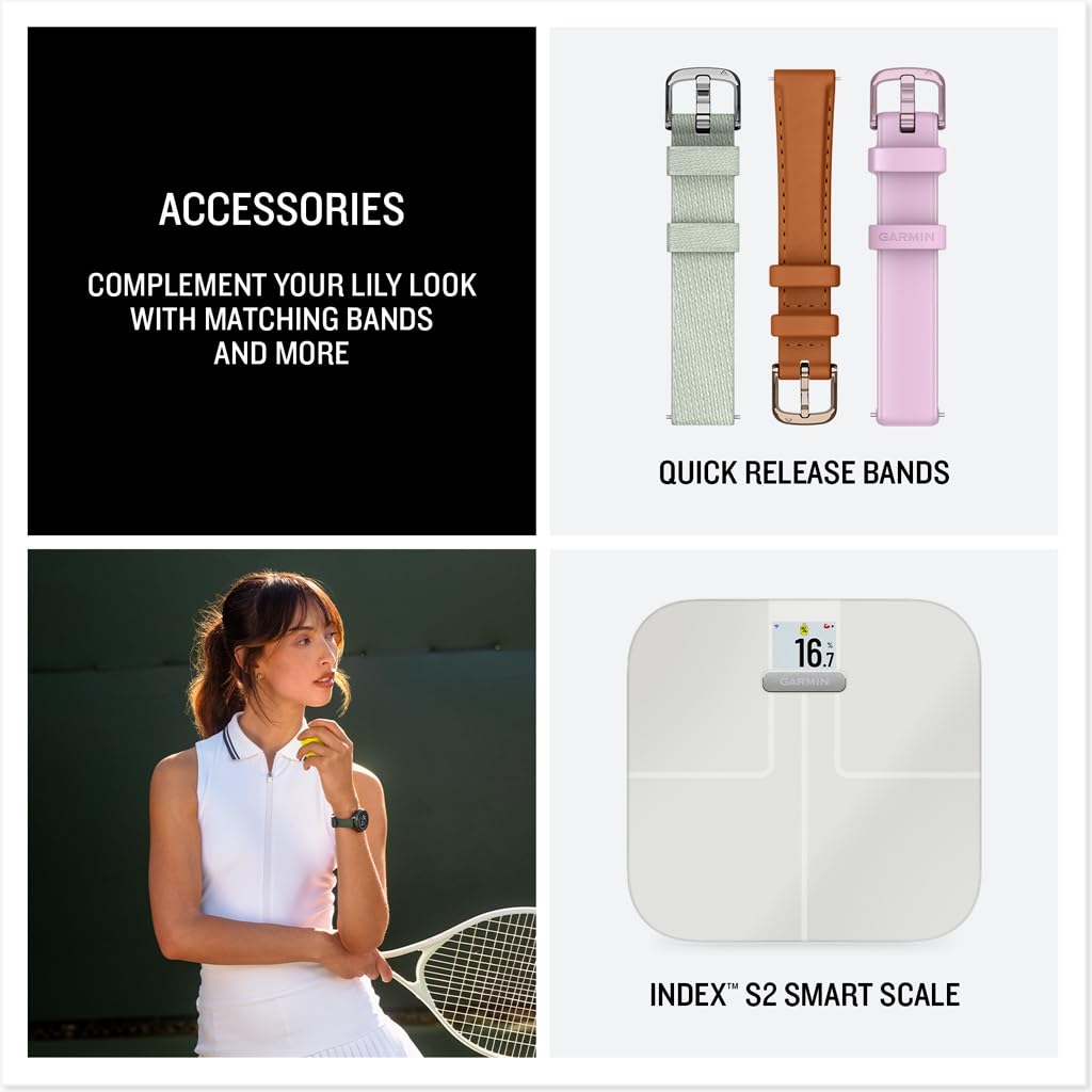 Garmin Lily® 2 Active, Small and Stylish Smartwatch, Built-in GPS, Hidden Display, Patterned Lens, Up to 9 Days Battery Life, Lunar Gold with Bone Silicone Band