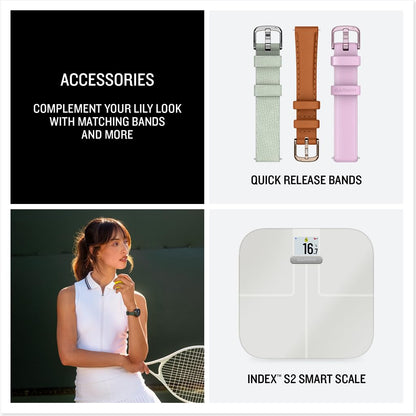 Garmin Lily® 2 Active, Small and Stylish Smartwatch, Built-in GPS, Hidden Display, Patterned Lens, Up to 9 Days Battery Life, Lunar Gold with Bone Silicone Band