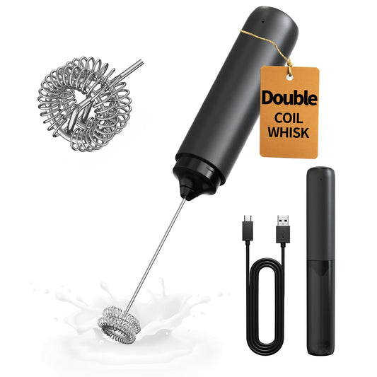 CIRCLE JOY Electric Milk Frother Handheld, Rechargeable Coffee Frother with Dual Spring Whisk, Portable Hand Frother Wand Drink Mixer for Coffee, Hot Chocolate, Cappuccino, Frappe, Matcha, Black