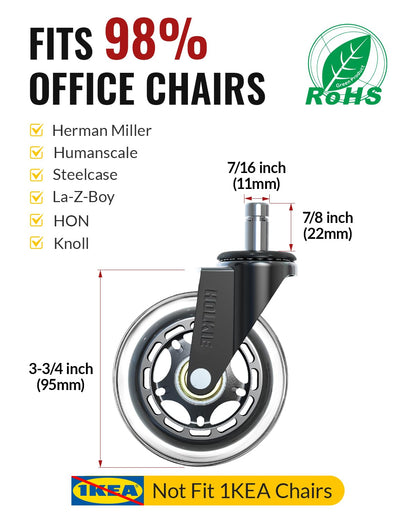 HOLKIE Office Chair Wheels 11x22mm 3 Inch Desk Roller Blade Caster Replacement for Office, Rubber Rollerblade Wheels-Set of 5 for Hardwood Floors Gaming Chair Wheels Smooth & Silence Gliding - Available at All In One Marketplace Canada