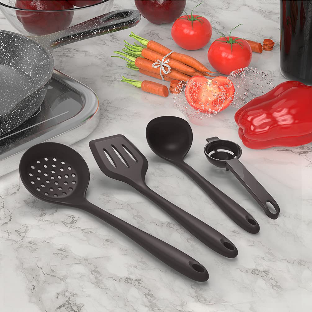 Silicone Cooking Utensils Set - 446°F Heat Resistant Kitchen Utensils,Spatula Sets,Turner Tongs,Spoon,Kitchen Utensil Gadgets Tools Set for Nonstick Cookware,Dishwasher Safe BPA Free (Gray)