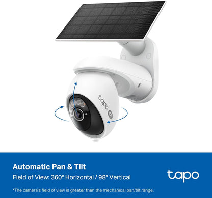 Tapo 4K Solar-Powered Outdoor Camera Wireless, 360° View, No Monthly Fee, Person/Vehicle Detection, 24/7 Time-Lapse Capture, Starlight Color Night Vision, SD/Cloud Storage, Works w/Alexa & Google Home