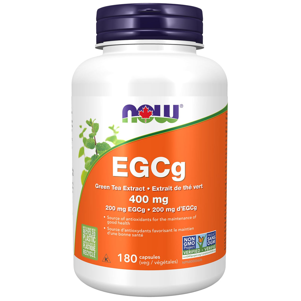 NOW Supplements EGCg GreenTea Ext 400mg (EGCg 200mg) Capsules, 180 Count