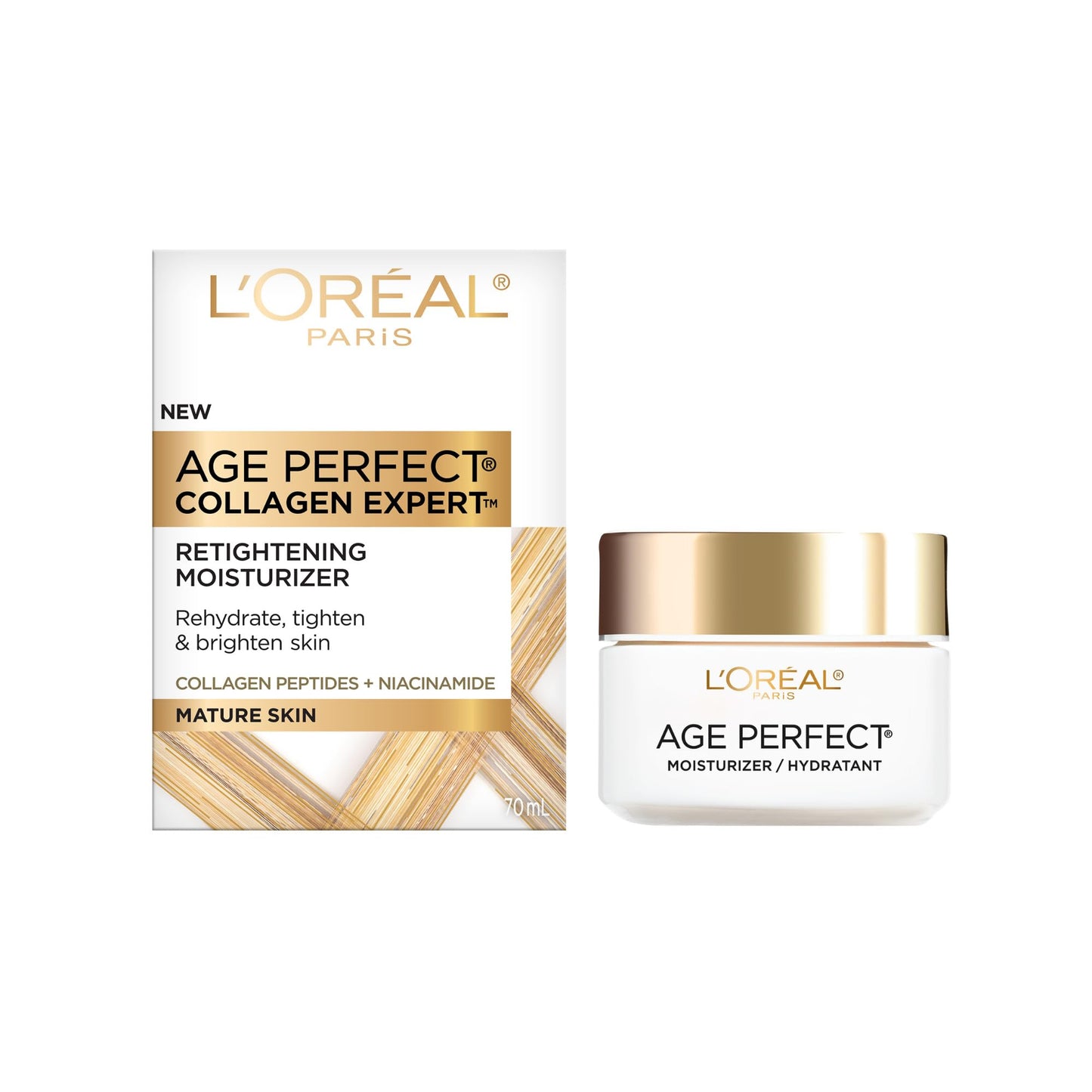 L'Oreal Paris Day Face Moisturizer Cream, Age Perfect Collagen Expert, with Collagen Peptides + Niacinamides, For Mature Skin, Suitable for Sensitive Skin Skincare, 70 ml L'Oreal Paris