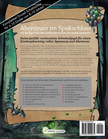 Chasse au trésor effrayante : Aventure dans le château hanté - À la poursuite du trésor maudit du sorcier noir - Votre jeu de piste prêt à l'emploi pour un anniversaire d'enfant ou Halloween : kit complet chasse au trésor "Château hanté", âge : 8-10 ans