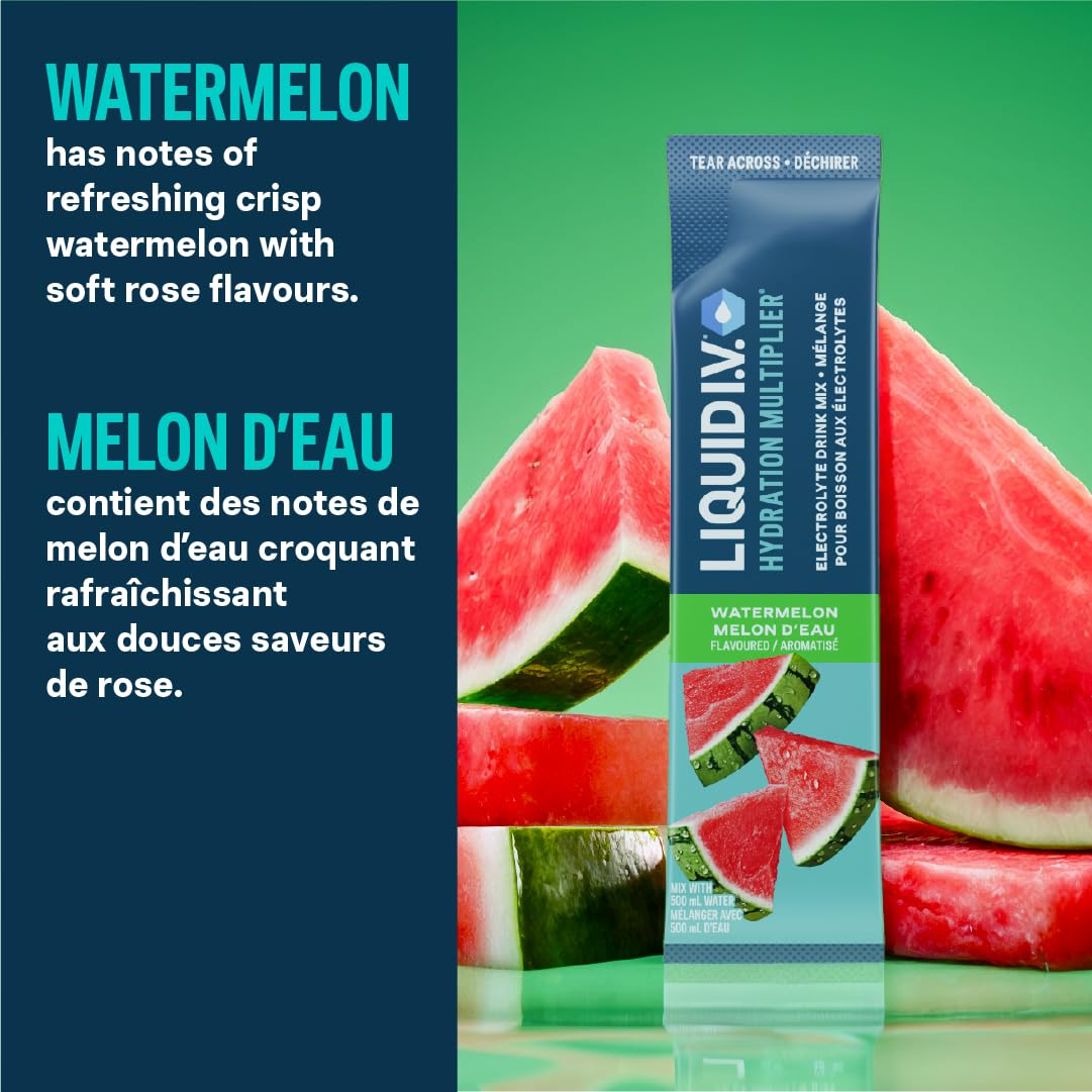 Liquid I.V. Hydration Multiplier Electrolyte Drink Mix - Enhanced Hydration Electrolyte Powder with Vitamins B3, B5, B6, B12 and C -18x On-the-go Sticks for Workout and Travel - Watermelon