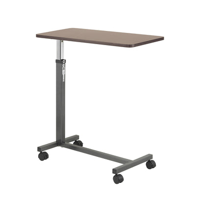 Drive Medical 13067 Non Tilt Top Overbed Table with Wheels, BedSide Table, Adjustable Overbed Rolling Table, Adjustable Standing Desk or Hospital Tray Table with Secure Height Adjustment, Silver Vein