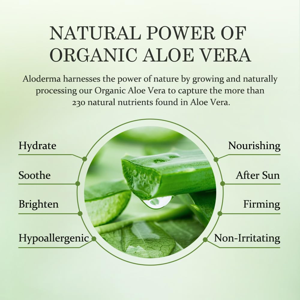 Aloderma 99% Organic Aloe Vera Gel for Skin Made within 12 Hours of Harvest, Non-Sticky Aloe Vera Gel for Sunburn Relief, Natural, Soothing Hydrating Aloe Vera for Face & Hair, Lightweight Gel, 10.6oz - Available at All In One Marketplace Canada