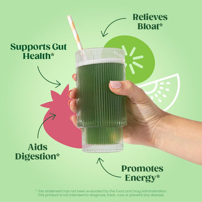 Bloom Nutrition Superfood Greens Powder, Digestive Enzymes with Probiotics and Prebiotics, Gut Health, Bloating Relief for Women, Chlorella, Juice Mix with Beet Root Powder, 25 SVG, Strawberry Kiwi - Available at All In One Marketplace Canada