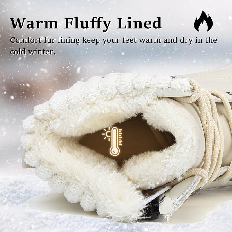 Womens Snow Boots Waterproof Warm Fur Lined Ankle Booties Ladies Lace Up Hiking boots Non Slip Platform Boots with Side Zipper Outdoor Winter Boots 🍁 All In One Marketplace Canada
