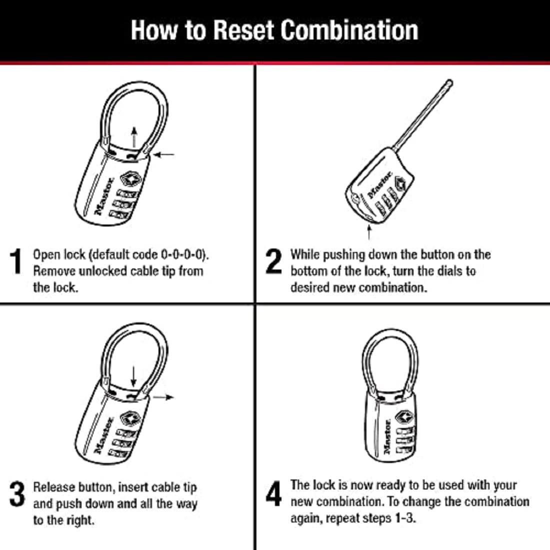 Master Lock Padlock, Set Your Own Combination TSA Locks for Luggage, Travel Zipper Lock with Cable Shackle is 1-3/16 in. Wide, Colors May Vary, 4688T, 2 Count (Pack of 1)