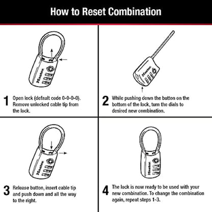Master Lock Padlock, Set Your Own Combination TSA Locks for Luggage, Travel Zipper Lock with Cable Shackle is 1-3/16 in. Wide, Colors May Vary, 4688T, 2 Count (Pack of 1)