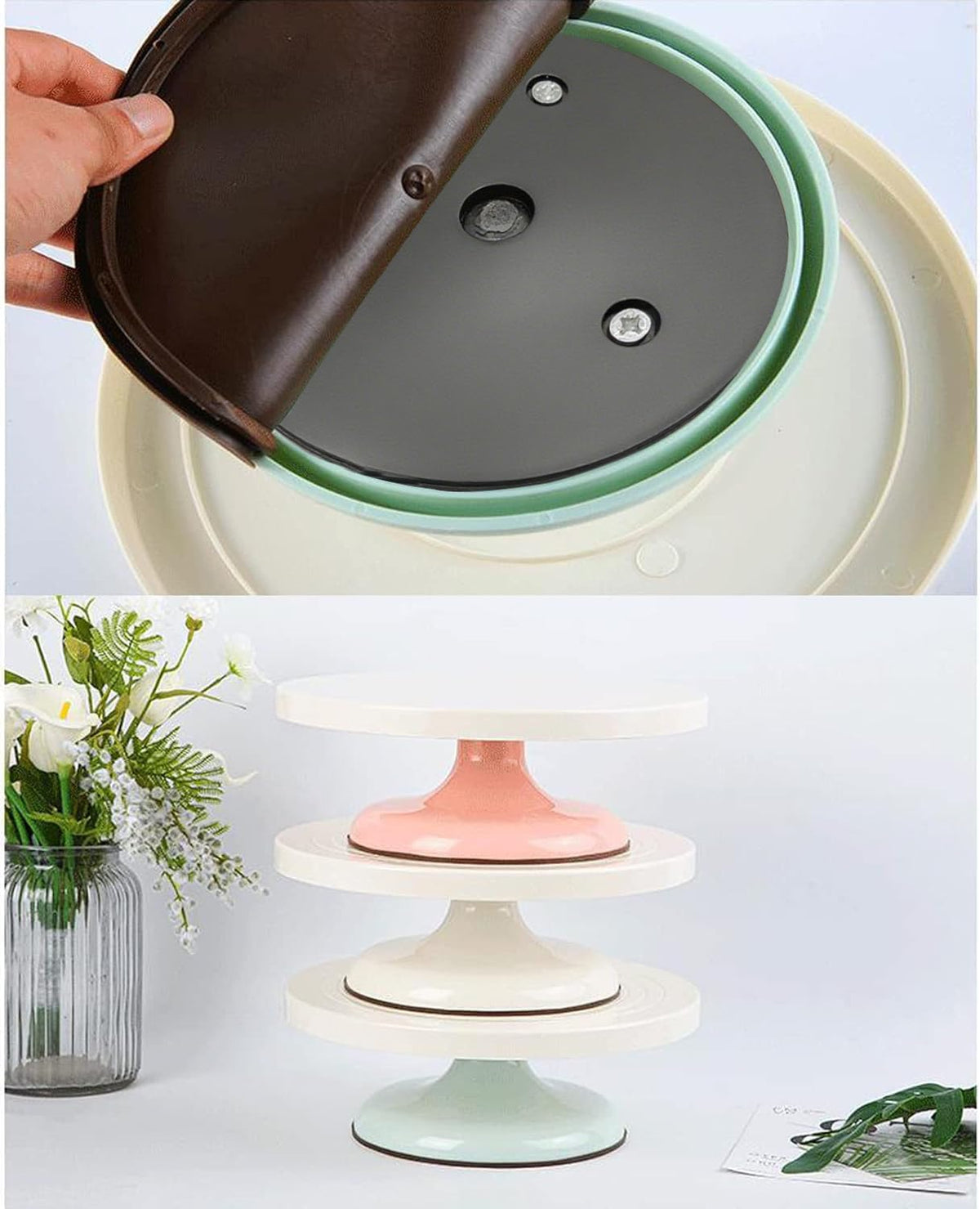 Cake Turntable Decorating Kit, Enhanced Rotating Cake Stand with 3 Icing Scraper, Piping Bag and Tips Set, Stainless Steel Icing Spatula for for Baking, Pastry Icing Patterns (Green) 🍁 All In One Marketplace Canada