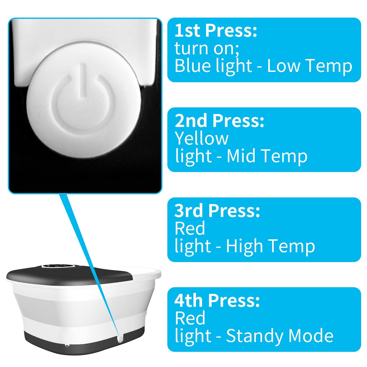 Collapsible Foot Spa Bath with Heat, Remote Control, Temperature Control, Bubbles, Pumice Stone, Red Light, Timer, 16 Massage Roller Pedicure Foot Spa Tub Foot Soaker for Soothe & Relax Tired Feet - Available at All In One Marketplace Canada