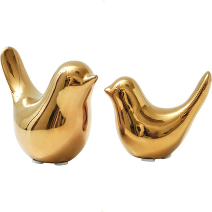 2Pcs Gold Ceramic Bird Figurines, Shiny Metallic Decorative Bird Sculptures for Home, Shelf, Desk, Table, Holiday and Party Decor, Premium Gift for Living Room Bedroom Office 🍁 All In One Marketplace Canada
