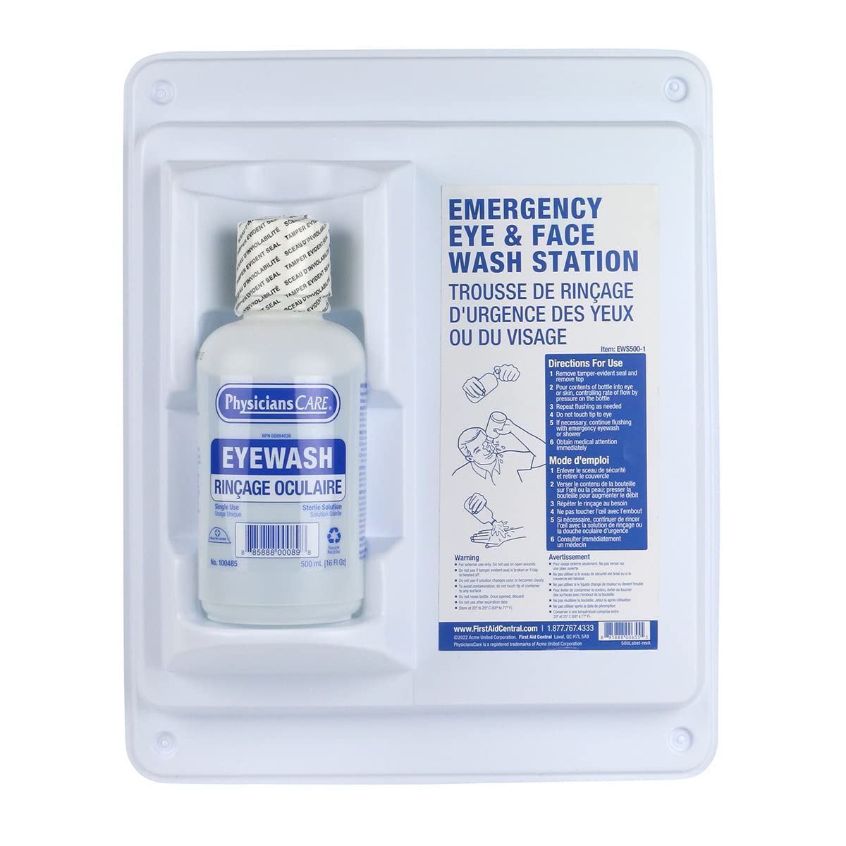 FIRST AID CENTRAL PhysiciansCare 500 ml (16 oz.) Single Bottle Eyewash Wall Station, White 🍁 All In One Marketplace Canada