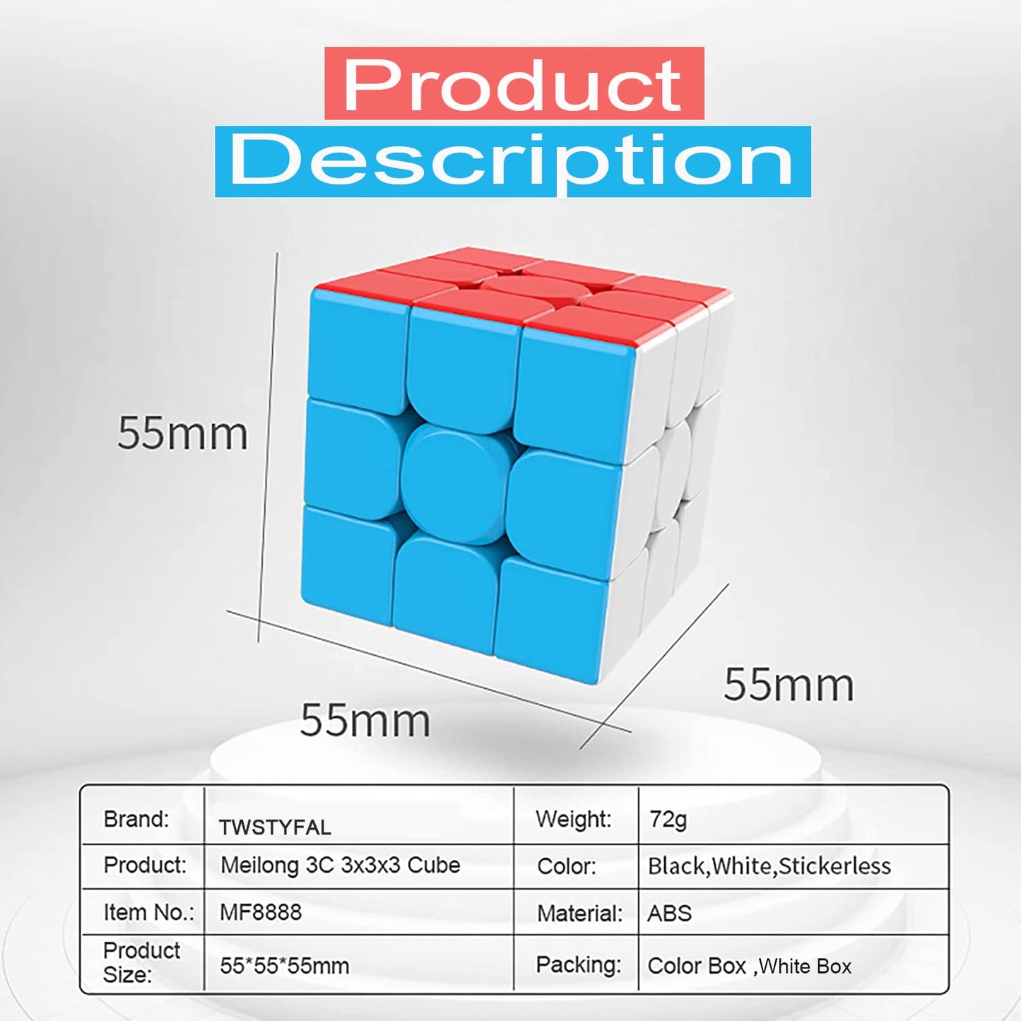 TWSTYFAL Speed Cube 3x3x3 Magic Cube Puzzles Fidget Toys, Fast Smooth Turning Ultra Durable Colour-Matching Puzzle, Classic Problem-Solving Cube with Gift, Exercise Brain and Hands-on Skills, Relief