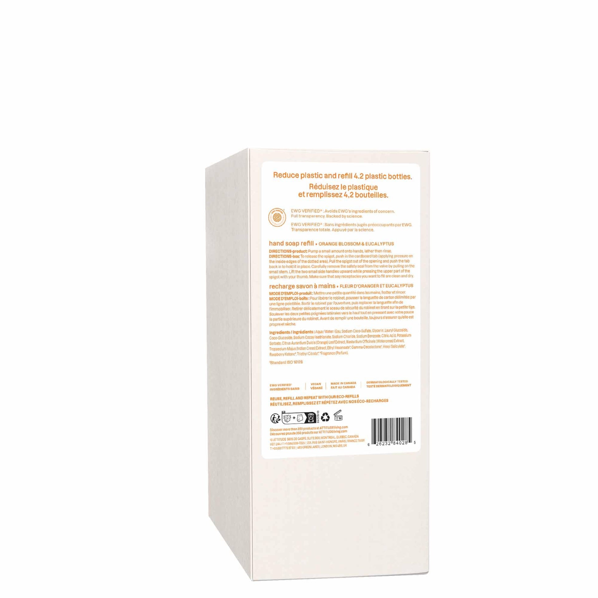 ATTITUDE Hand Soap, Made in Canada, EWG Verified, Plant and Mineral-Based Ingredients, Vegan Beauty and Personal Care Products, Bulk Refill, Orange Blossom & Eucalyptus, 2 Liters - Available at All In One Marketplace Canada