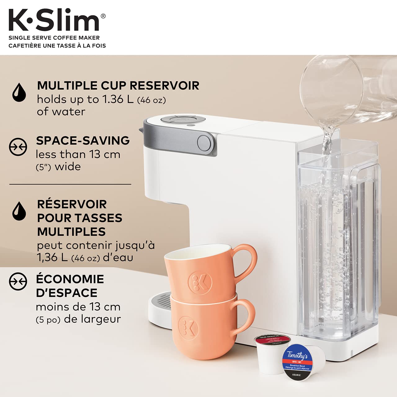 Keurig K-Slim Single Serve K-Cup Pod Coffee Maker, Featuring Simple Push Button Controls and MultiStream Technology, White 🍁 All In One Marketplace Canada