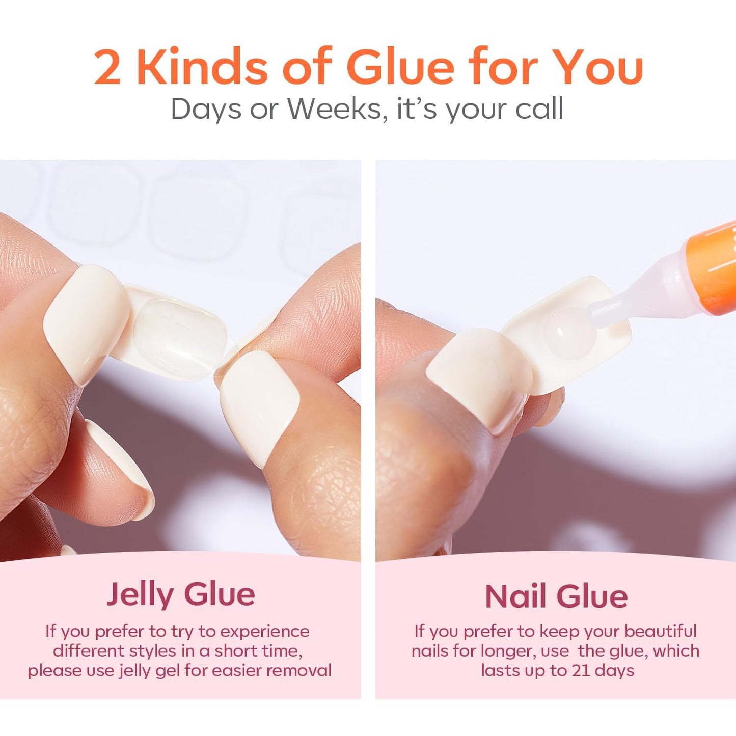 Modelones French Tip Press On Nails, Short Oval Fake Nails Press Ons with Nail Glue, Adhesive Tabs, Nail File, Prep Pad, Manicure Stick, 32Pcs 16 Sizes, Nude, Valentines